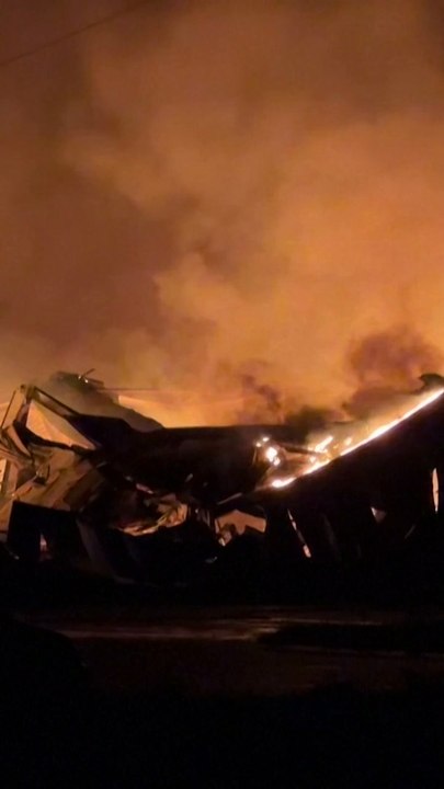 Ukraine hardware store in flames after Russian drone attack