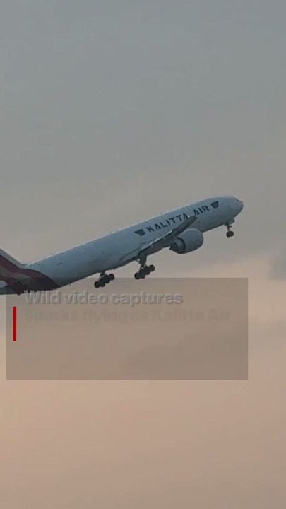 Sparks fly off Kalitta Air plane as it skids on runway