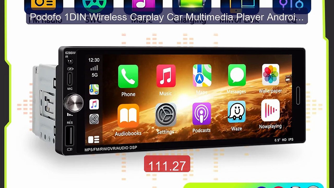Podofo 1DIN Wireless Carplay Car Multimedia Player Android Au... -- Amazing Value 2026 | Must Have!