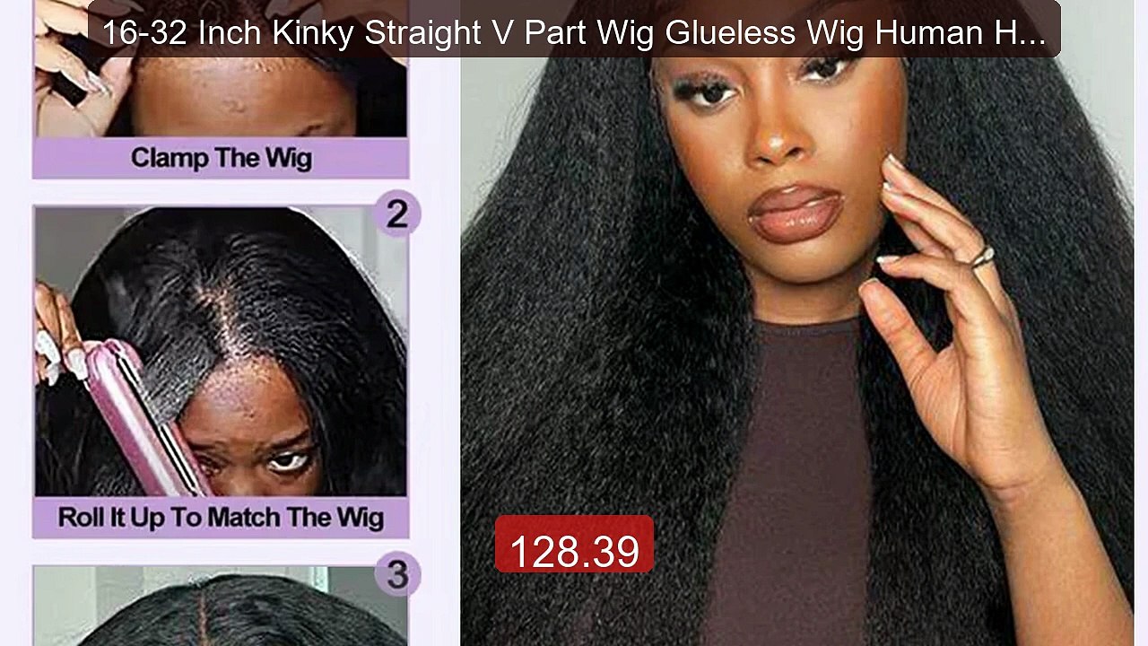16-32 Inch Kinky Straight V Part Wig Glueless Wig Human Hair ... -- Amazing Value 2026 | Must Have!
