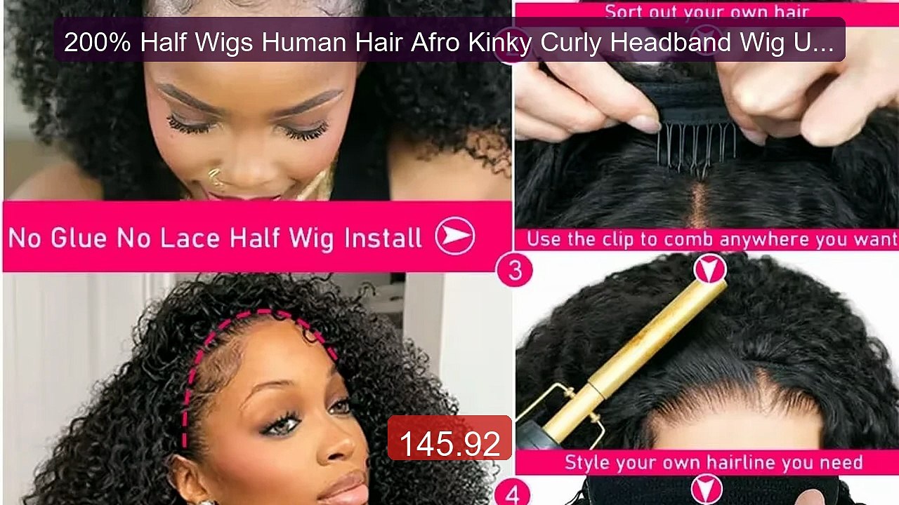 200% Half Wigs Human Hair Afro Kinky Curly Headband Wig Upgrad... -- Best Buy 2026 | Great Quality!