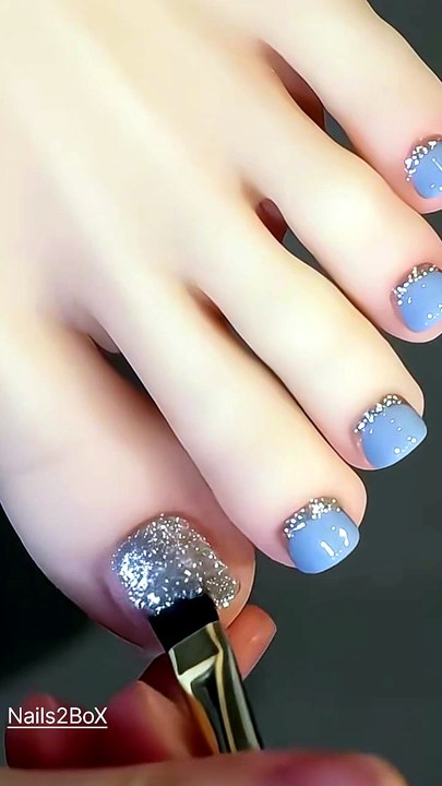 Blue Little Feet Nail Art