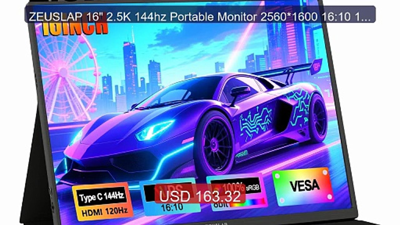 ZEUSLAP 16" 2.5K 144hz Portable Monitor 2560*1600 16:10 100%sRGB 50... -- Top Rated 2026 | Buy Now!