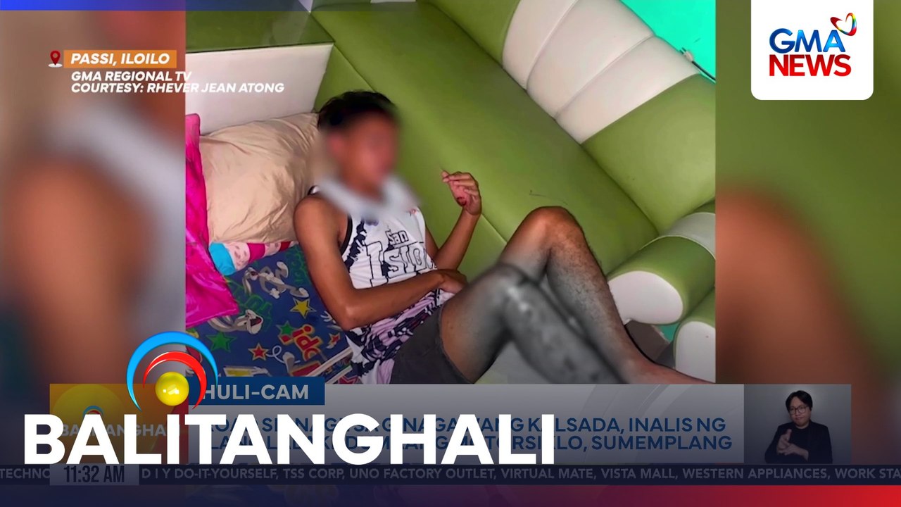 Road signage sa ginagawang kalsada, inalis ng ilang lalaki; dumaang motorsiklo, sumemplang | Balitanghali