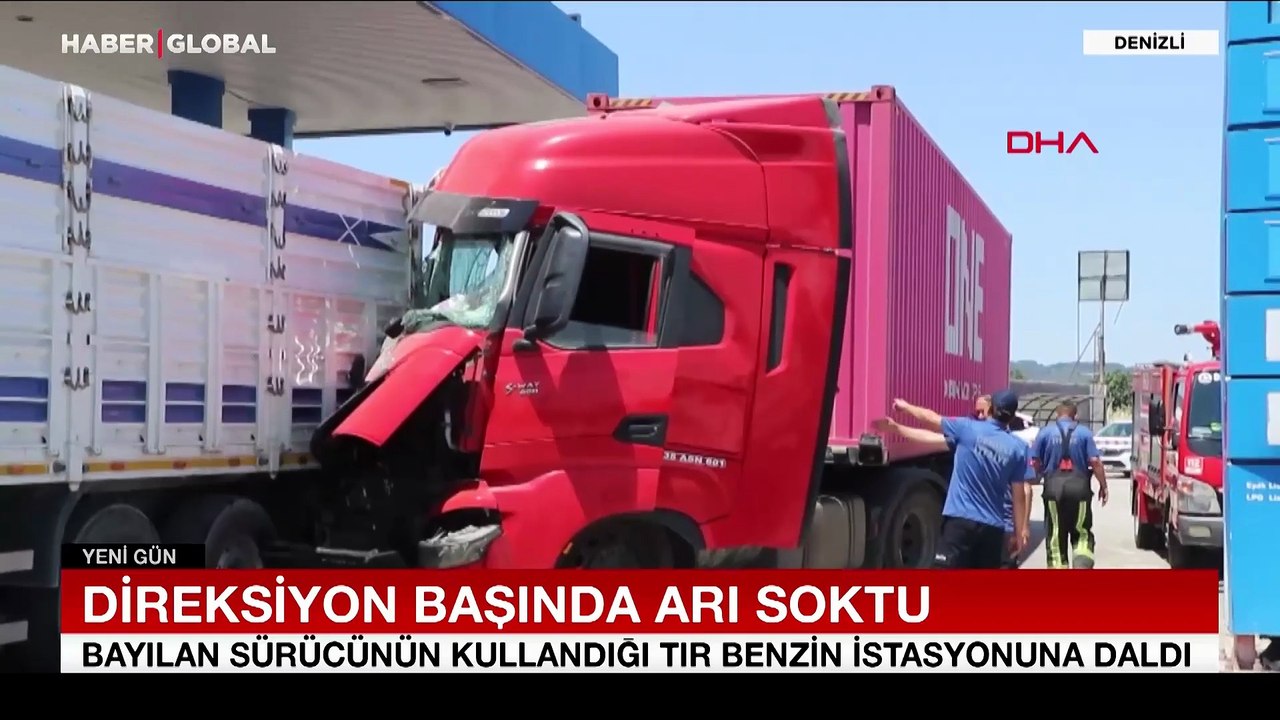 Direksiyon başında arı soktu, benzin istasyonuna daldı
