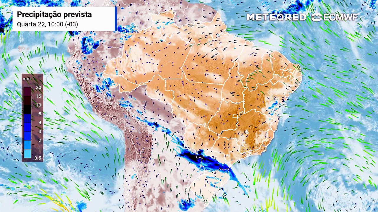 Quarta-feira, 22 de julho: Chuva, nebulosidade e vento