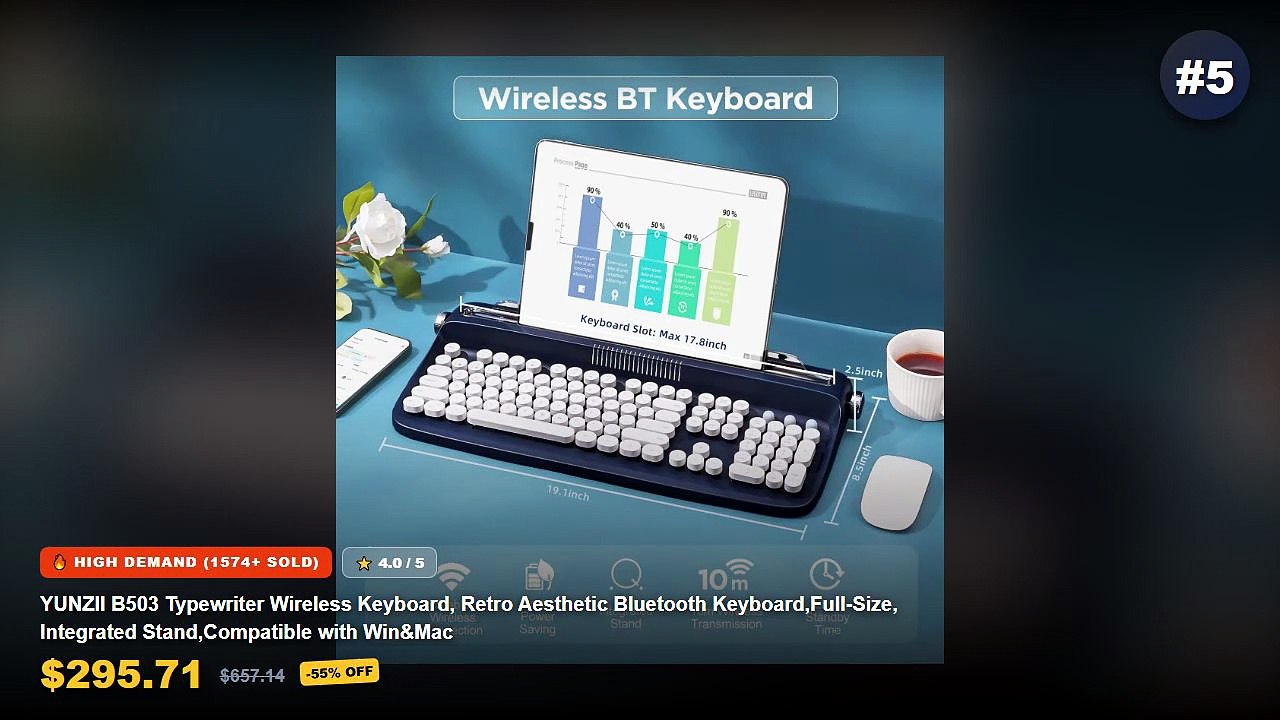 Cheap & Best Retro Laptop Stand Unboxing & Review - YUNZII B503 Typewriter Wireless Keyboard, Retro Aesthetic Bluetooth ...