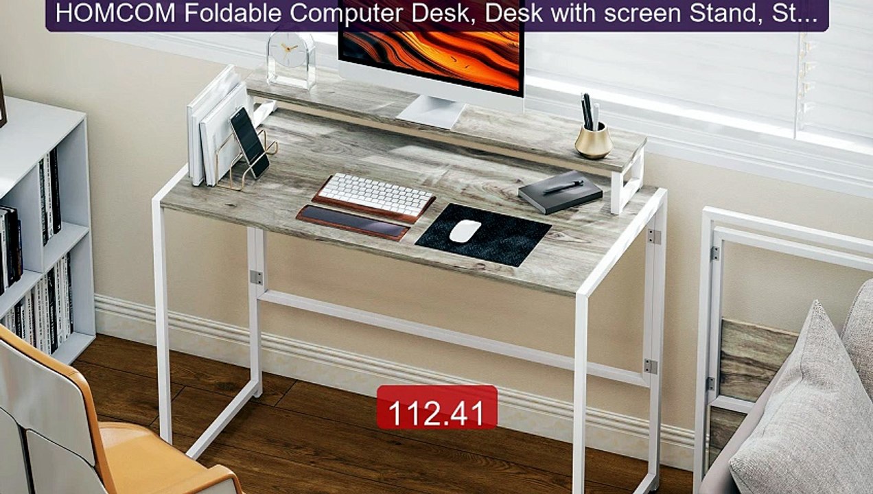 HOMCOM Foldable Computer Desk, Desk with screen Stand, Steel f... -- Best Buy 2026 | Great Quality!