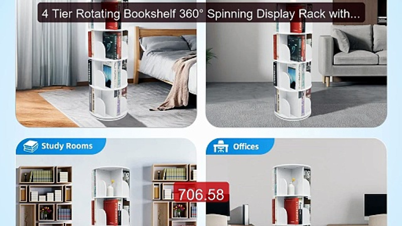 4 Tier Rotating Bookshelf 360° Spinning Display Rack with Whee... -- Best Buy 2026 | Great Quality!
