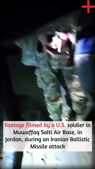 Footage filmed by a U.S. soldier in Muwaffaq Salti Air Base, in Jordan, during an Iranian Ballistic Missile attack.