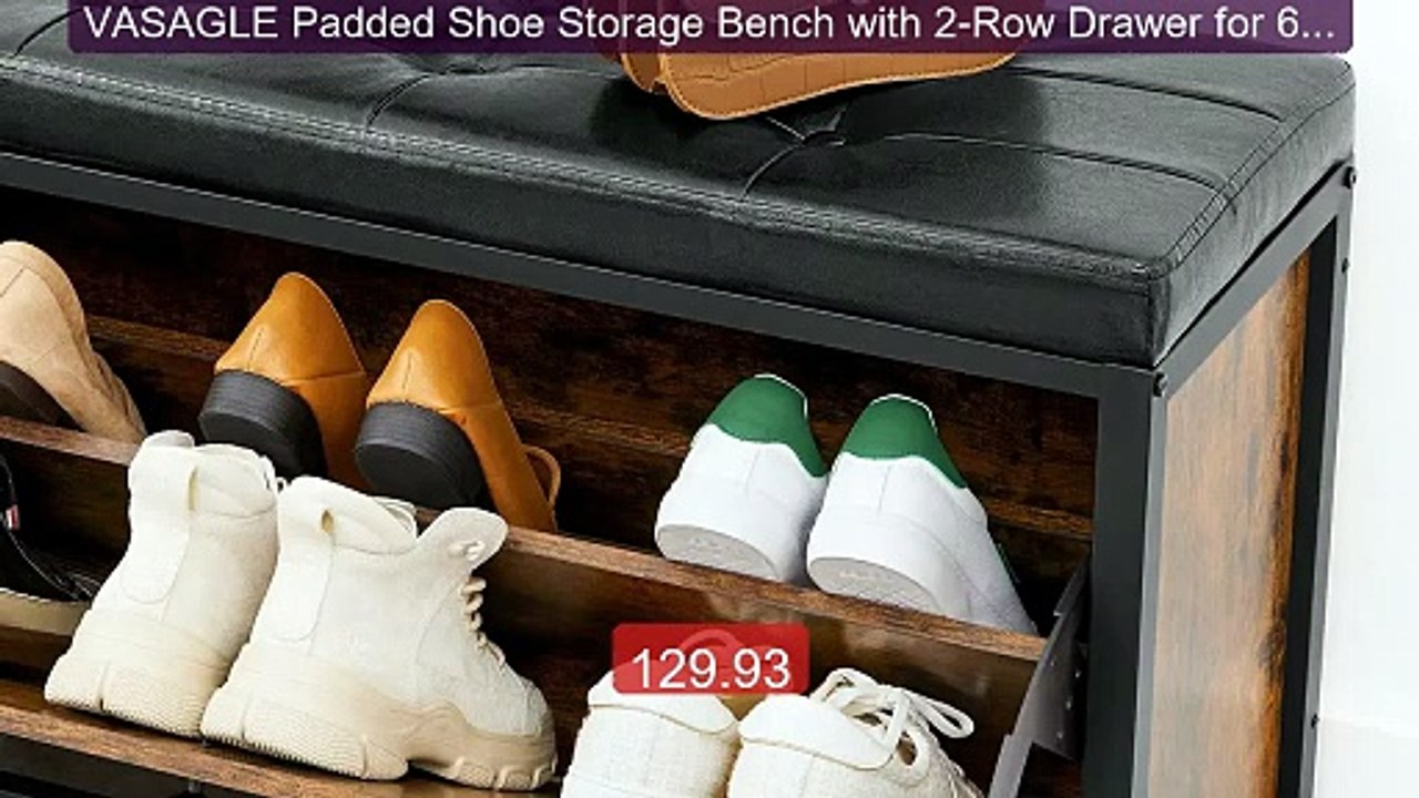 VASAGLE Padded Shoe Storage Bench with 2-Row Drawer for 6 Pai... -- Amazing Value 2026 | Must Have!