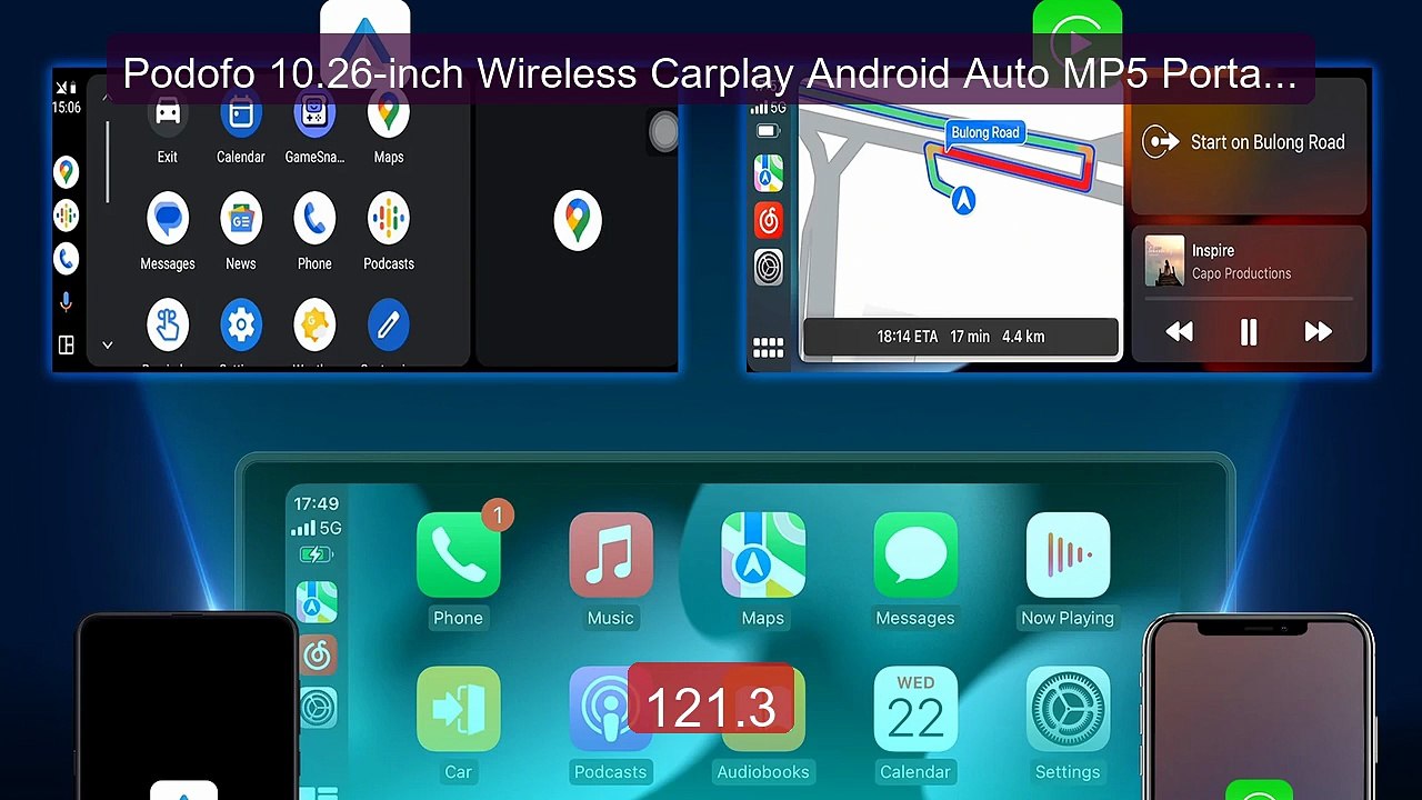 Podofo 10.26-inch Wireless Carplay Android Auto MP5 Portabl... -- Top Pick 2026 | Unbeatable Price!