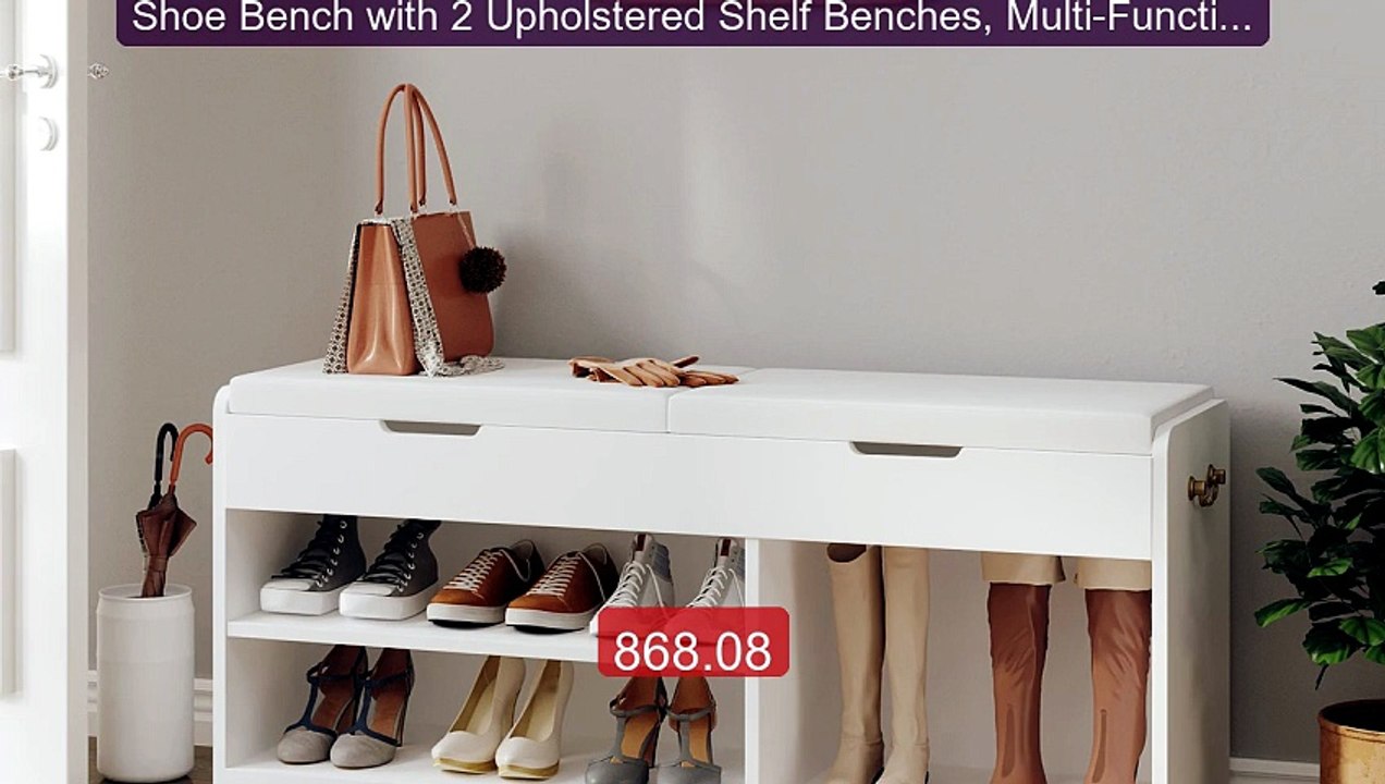 Shoe Bench with 2 Upholstered Shelf Benches, Mu...