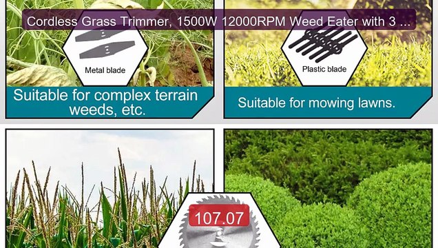 Cordless Grass Trimmer, 1500W 12000RPM Weed Eater with 3 Cutting Bl... Top Rated 2026 | Buy Now!