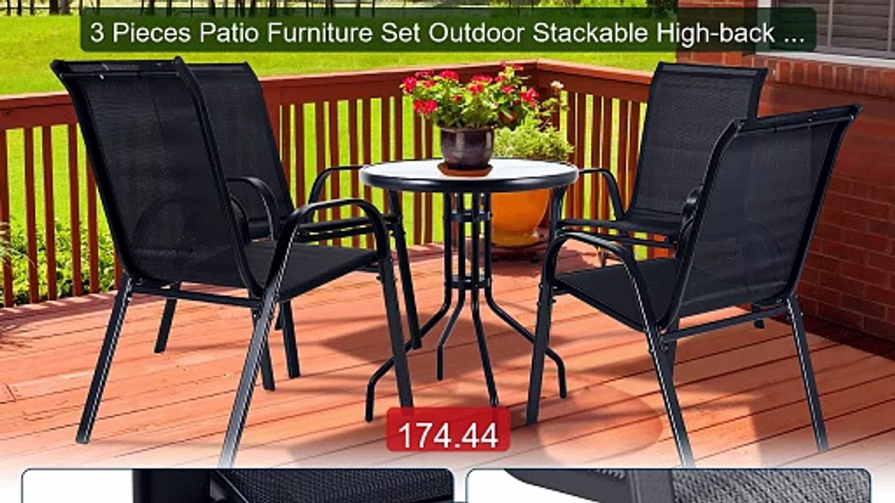 3 Pieces Patio Furniture Set Outdoor Stackable...