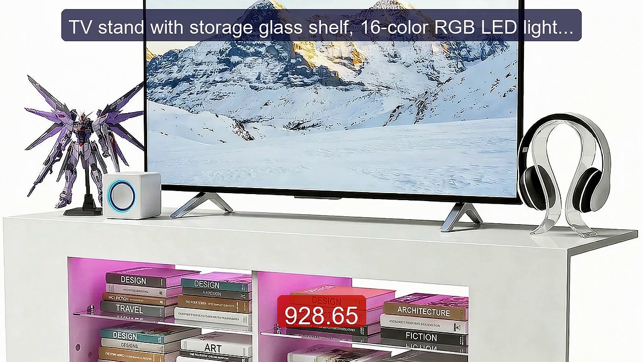 TV stand with storage glass shelf, 16-color RGB LED lighting, suita... -- Top Rated 2026 | Buy Now!
