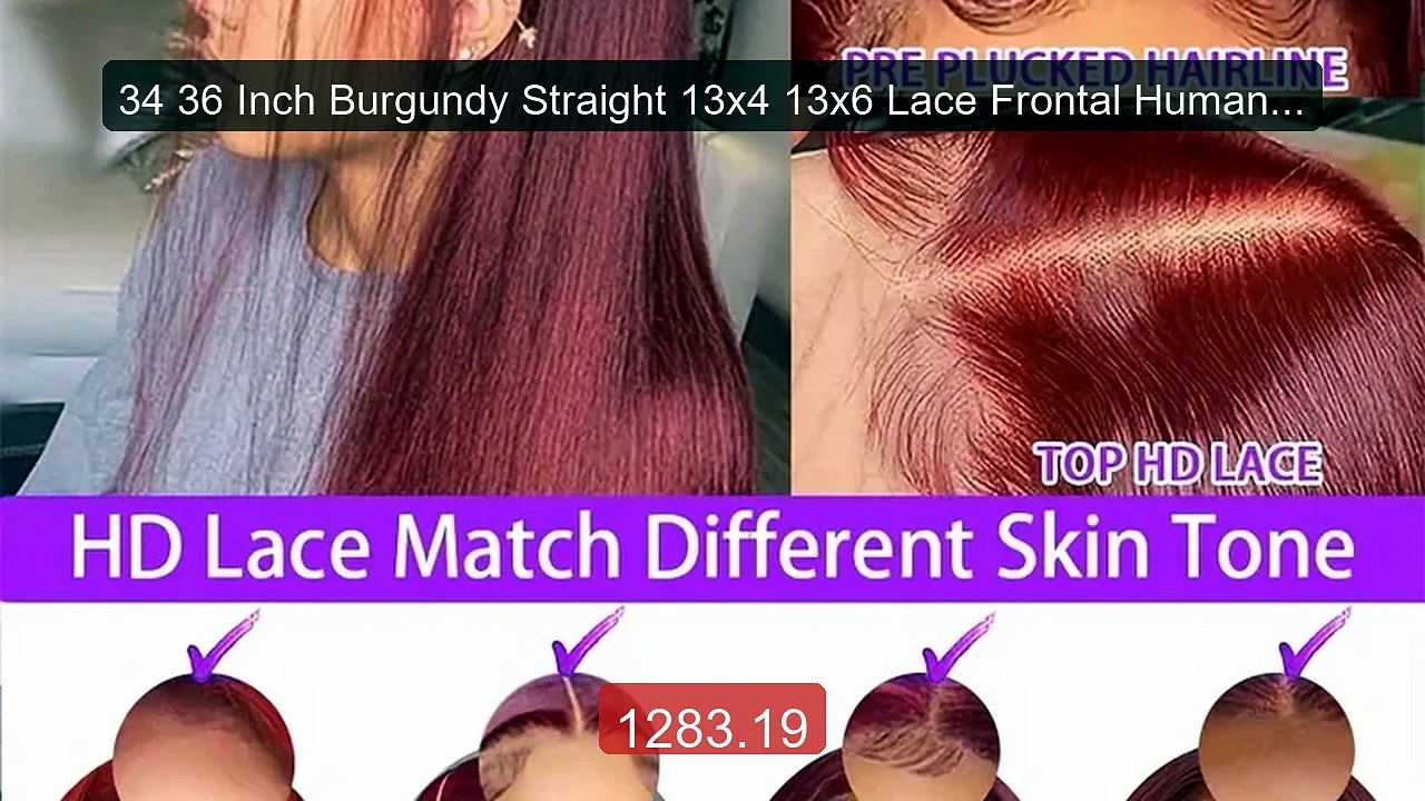 34 36 Inch Burgundy Straight 13x4 13x6 Lace Frontal Human Hair Wig ... -- Top Rated 2026 | Buy Now!