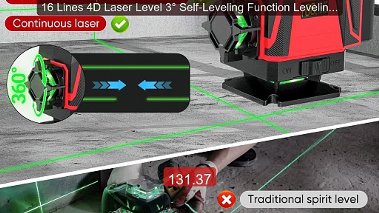 16 Lines 4D Laser Level 3° Self-Leveling Function Leveling To... -- Amazing Value 2026 | Must Have!