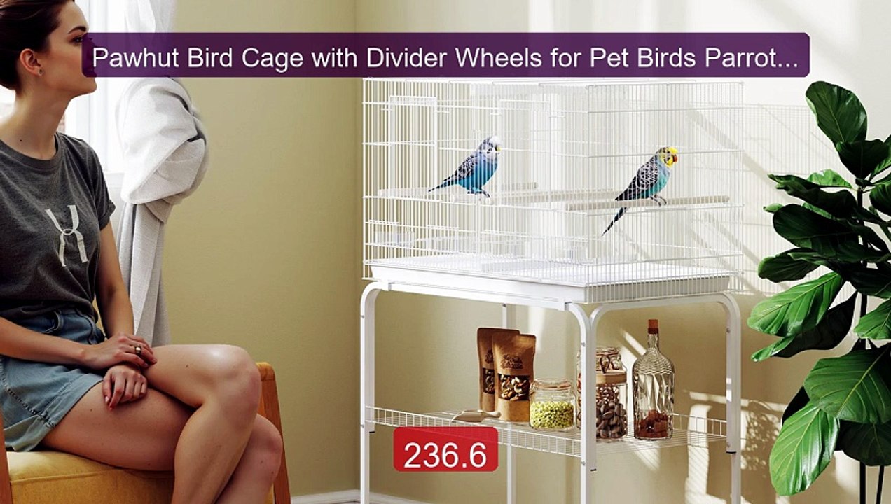 Pawhut Bird Cage with Divider Wheels for Pet Bi...