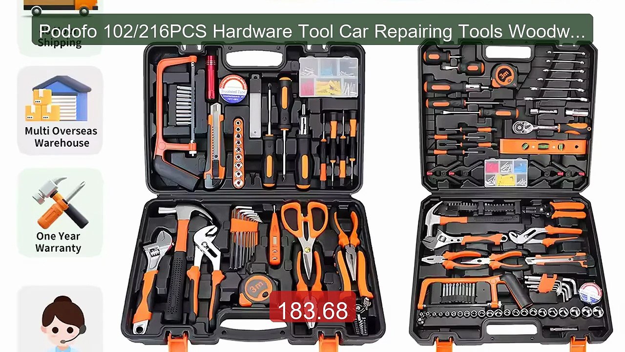 Podofo 102/216PCS Hardware Tool Car Repairing T...