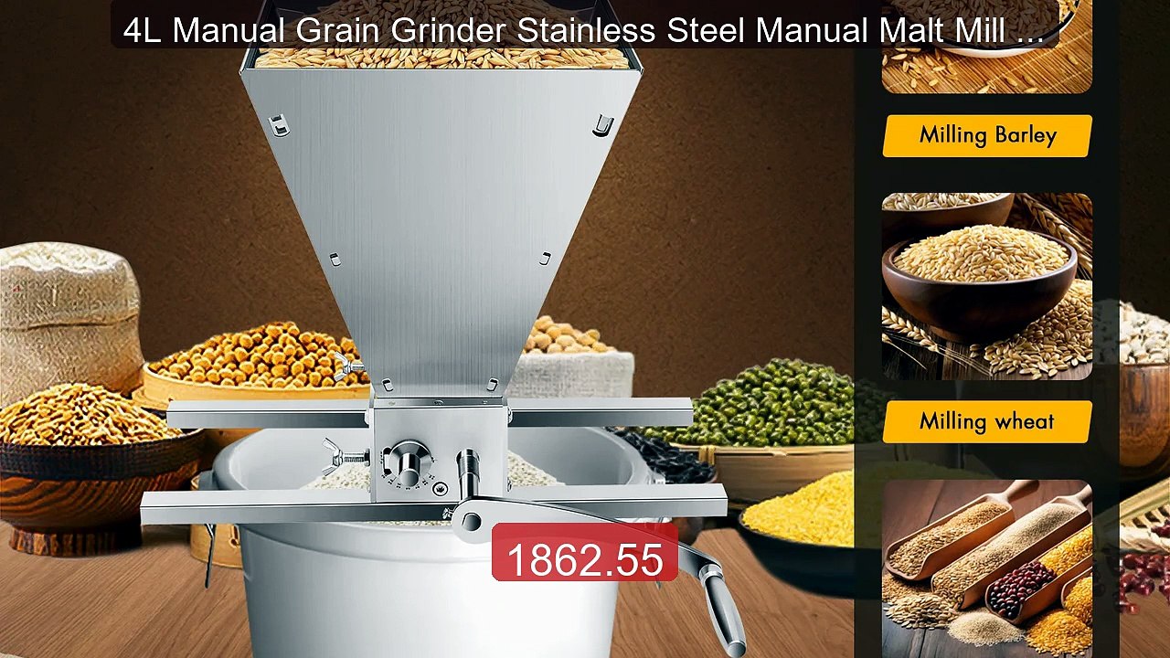 4L Manual Grain Grinder Stainless Steel Manual Malt Mill Adjus... -- Best Buy 2026 | Great Quality!