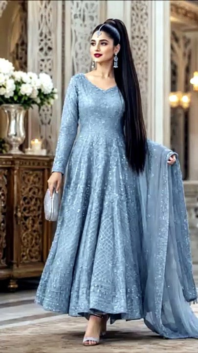 Elegant Grey Embroidered Maxi Suit | Perfect Wedding Guest Outfit ✨