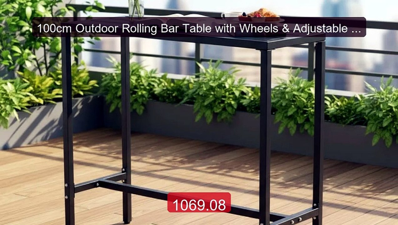 100cm Outdoor Rolling Bar Table with Wheels & Adjustable Feet, Cou... -- Best Deal 2026 | Shop Now!
