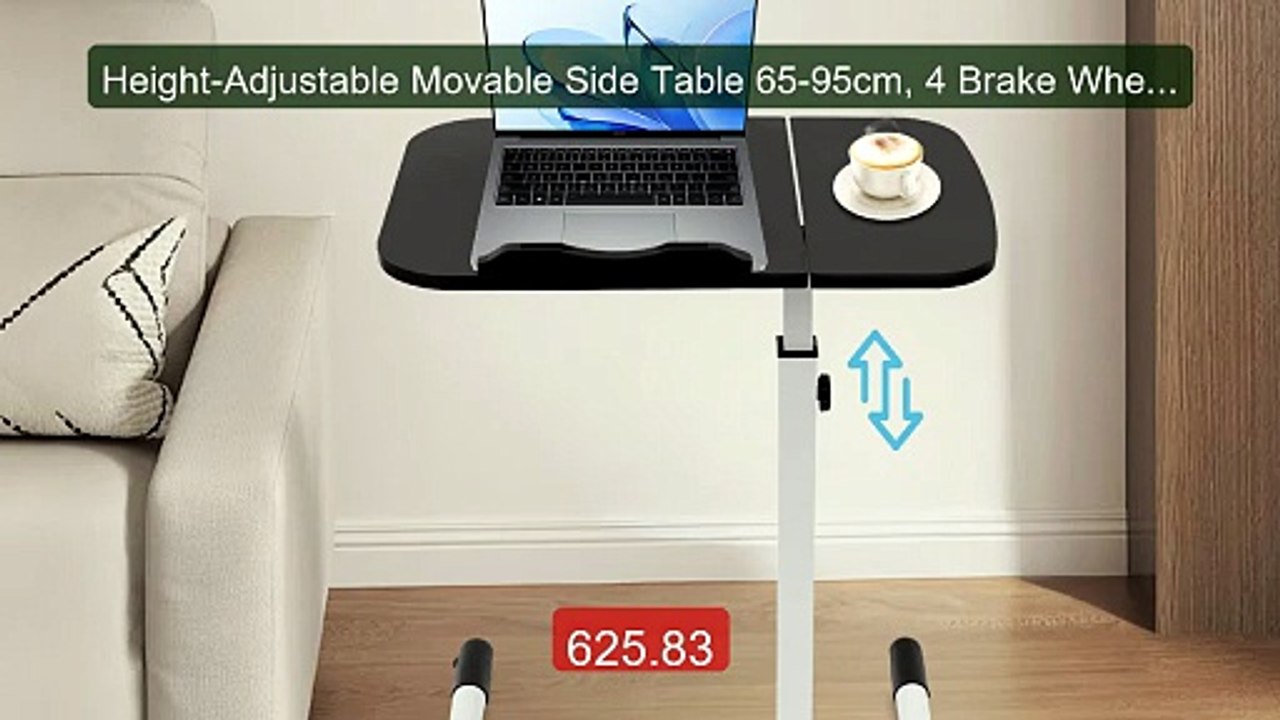 Height-Adjustable Movable Side Table 65-95cm, 4 Brake Wheels 0-90° ... -- Top Rated 2026 | Buy Now!
