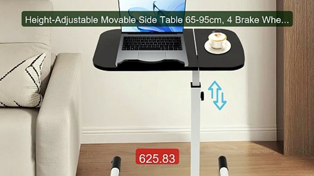 Height-Adjustable Movable Side Table 65-95cm, 4 Brake Wheels 0-90° ... Top Rated 2026 | Buy Now!