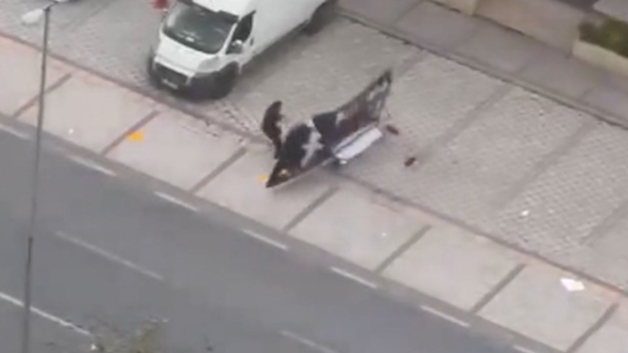 Fırtına nedeniyle sürüklenen tabela yolda yürüyen yayanın üzerine devrildi!