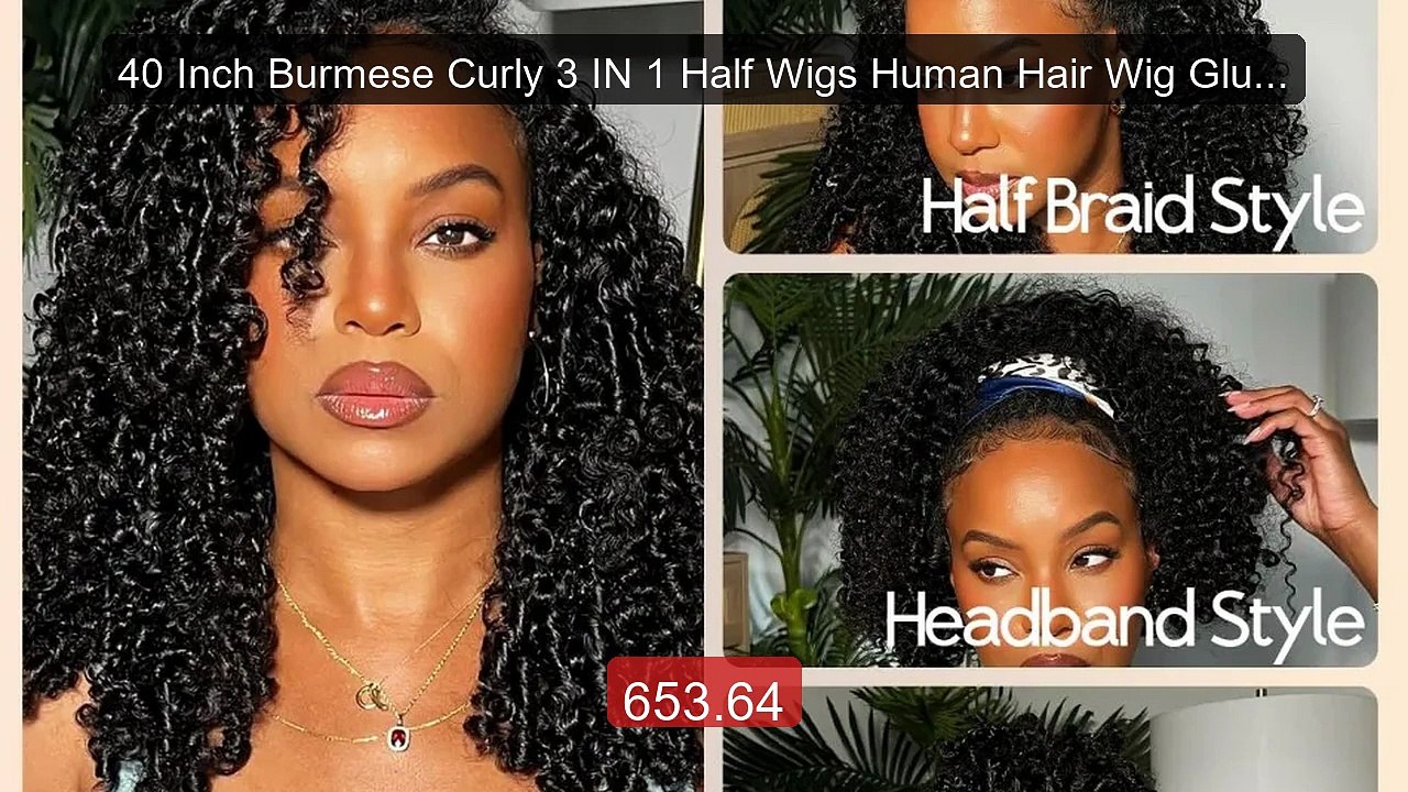 40 Inch Burmese Curly 3 IN 1 Half Wigs Human Hair Wig Glueless Wig ... -- Top Rated 2026 | Buy Now!