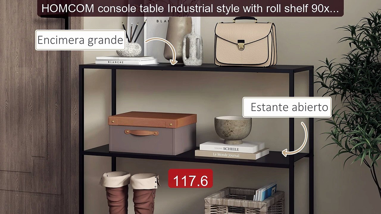 HOMCOM console table Industrial style with roll shelf 90x30... -- Top Pick 2026 | Unbeatable Price!