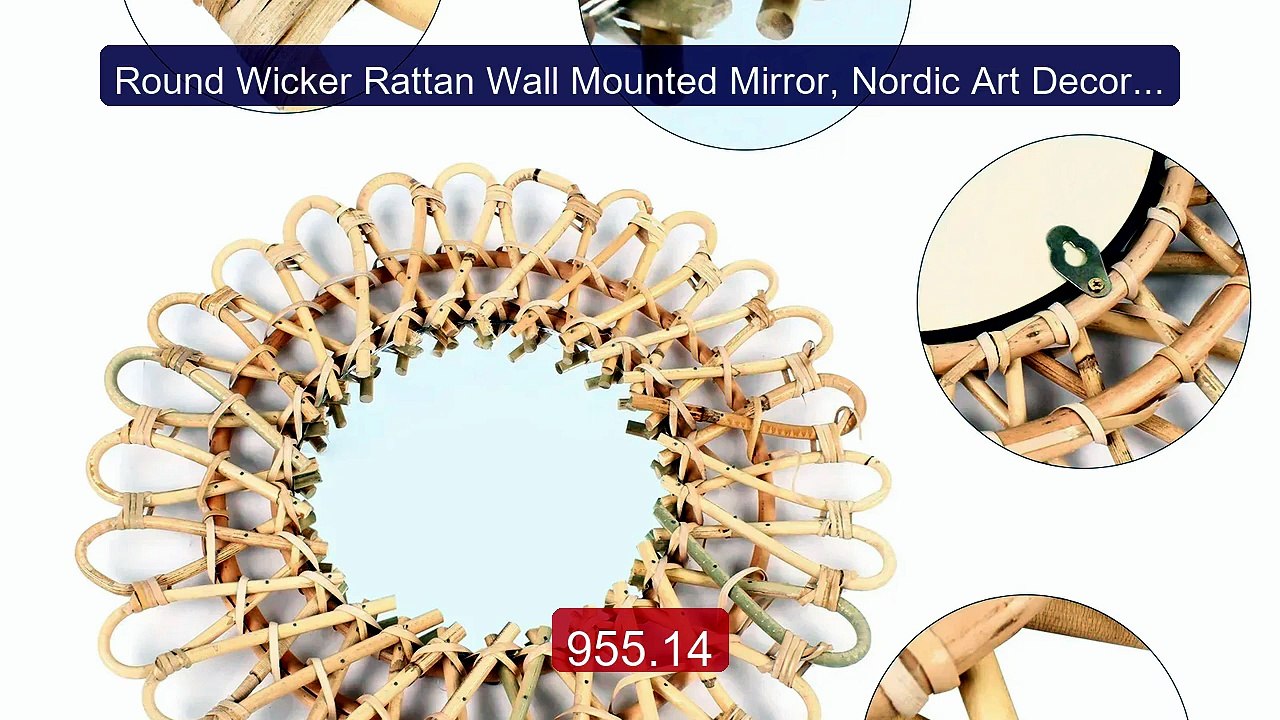 Round Wicker Rattan Wall Mounted Mirror, Nordic Art Decor Mirr... -- Best Buy 2026 | Great Quality!