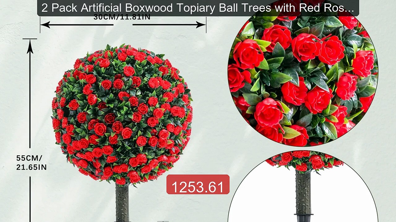 2 Pack Artificial Boxwood Topiary Ball Trees with Red Rose, Fa... -- Best Buy 2026 | Great Quality!