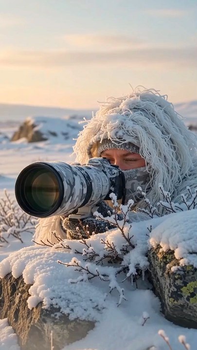 Hidden Photographer Captures a Rare Arctic Fox Standing in Gentle Snowfall ❄️🦊