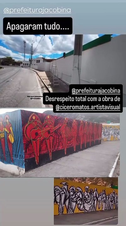 Obras do artista Cícero Matos são apagadas sem aviso em Jacobina; esposa cobra respostas