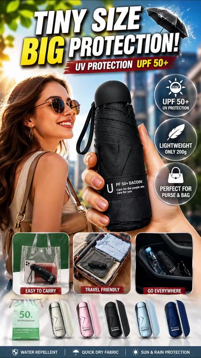 BAODINI Mini Travel Umbrella for Purse | UPF 50+ Compact Lightweight Pocket Umbrella