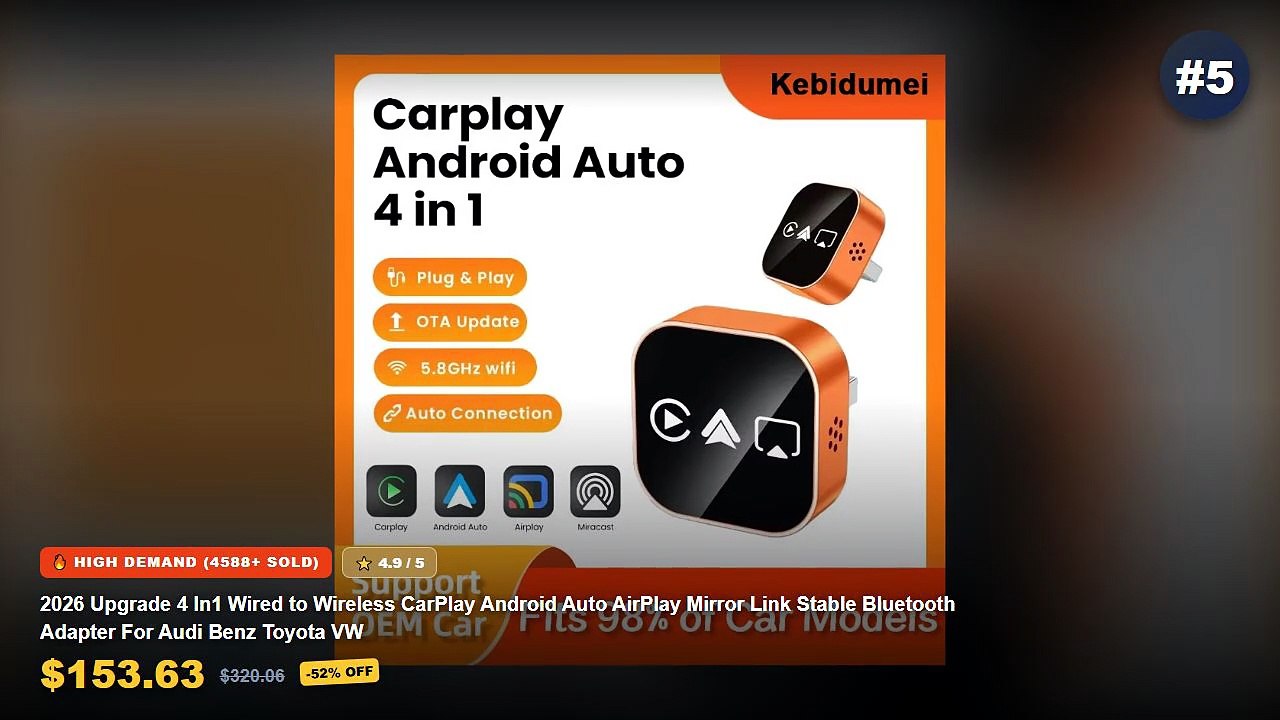 Wireless Bluetooth Adapter: Top 5 Best Sellers - 2026 Upgrade 4 In1 Wired to Wireless CarPlay Android Auto AirPlay Mirro...