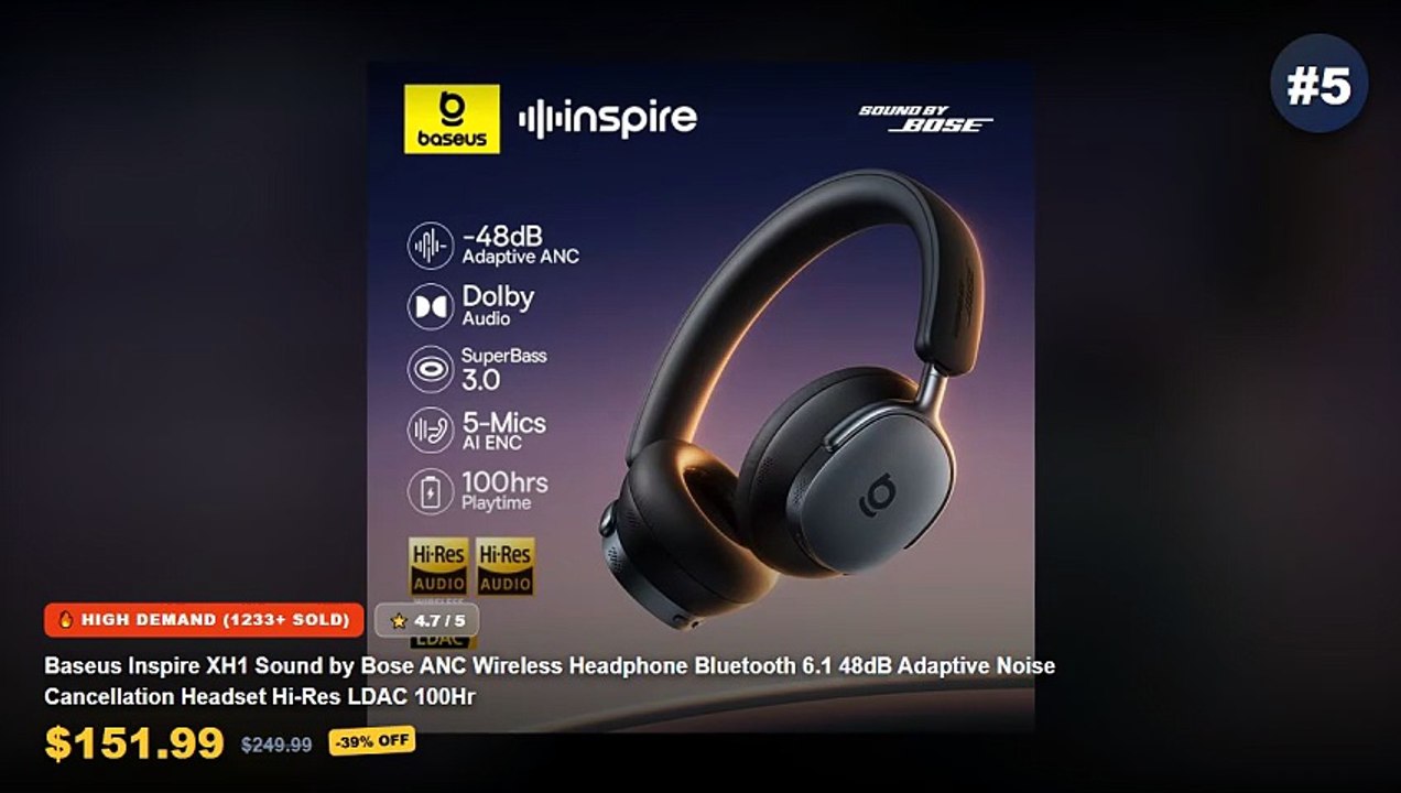 Top 5 Best Bluetooth Adapter For Office (Must Have!) - Baseus Inspire XH1 Sound by Bose ANC Wireless Headphone Bluetooth...