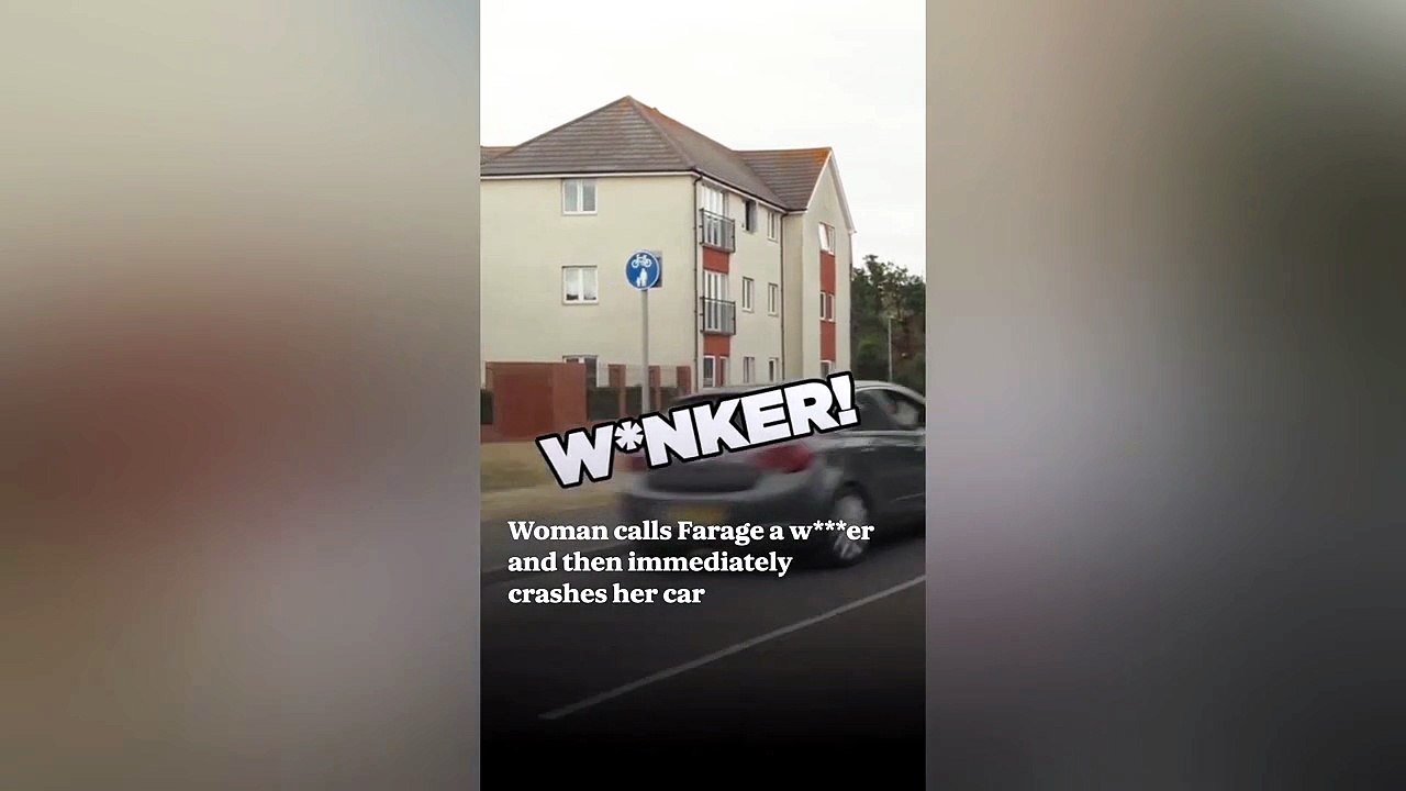 Woman calls Farage a w***er and then immediately crashes her car