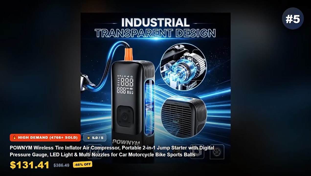 Wireless Jump Starter: Top 5 Best Sellers - POWNYM Wireless Tire Inflator Air Compressor, Portable 2 in 1 Jump Starter w...
