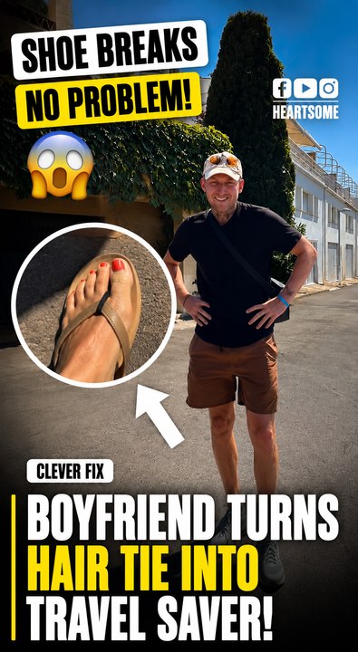 The boyfriend melts hearts when he fixes her broken flip-flop with a hair tie