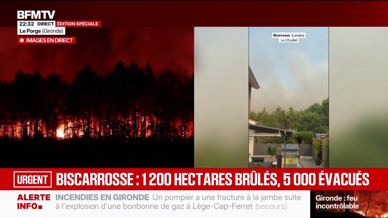 "4 ou 5 quartiers ont été évacués": l'incendie à Biscarrosse a déjà parcouru 1.200 hectares et 5.000 personnes ont été évacuées