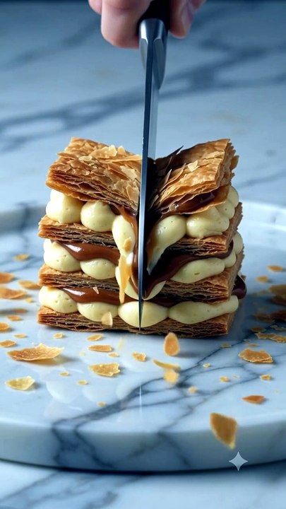 Mille-Feuille Dessert Sliced ASMR | Perfect Layered Pastry Cutting in 4K | Original Sound