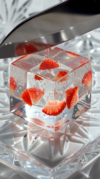 Strawberry Jelly Cube Cut ASMR | Perfect Satisfying Jelly Slicing in 4K | Relaxing No Talking