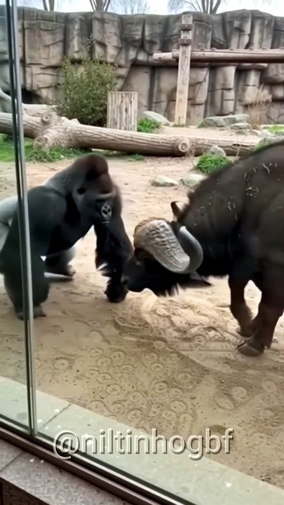 Búfalo vs Gorila Confronto Brutal #shorts #shortvideo #zoo #wildlife
