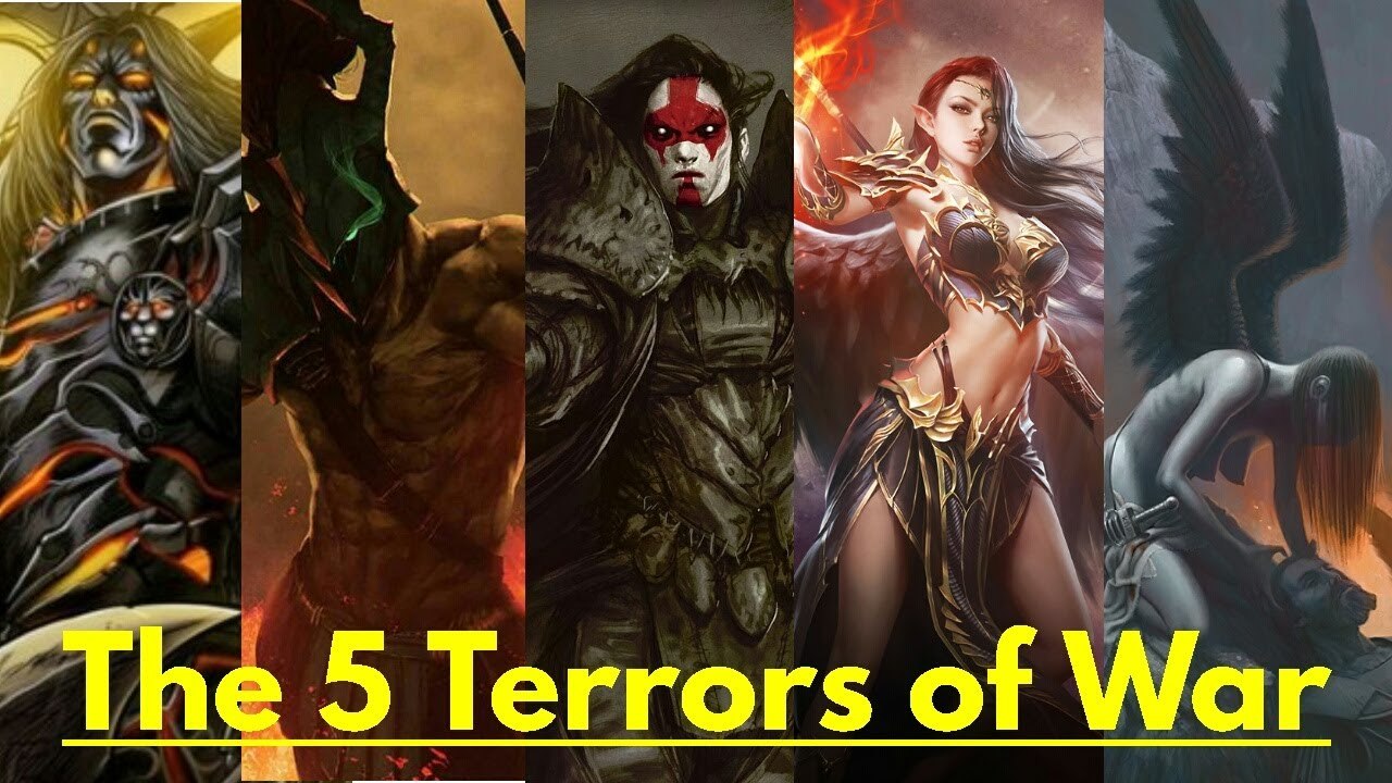 The 5 Terrors of War; Phobos, Deimos, Eris (Discordia), Enyo (Bellona) & The Keres | Greek mythology