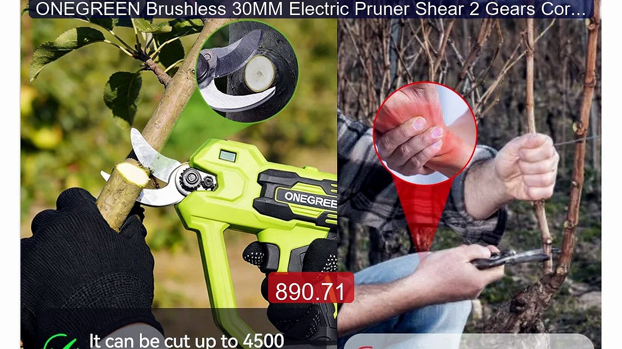 ONEGREEN Brushless 30MM Electric Pruner Shear 2 Gears Cordless... -- Best Buy 2026 | Great Quality!