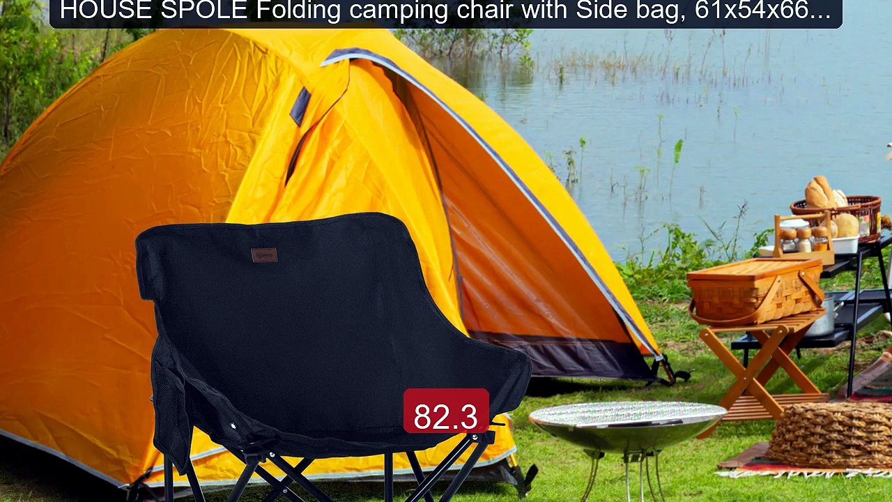 HOUSE SPOLE Folding camping chair with Side bag, 61x54x66cm,Po... -- Hot Deal 2026 | Limited Offer!