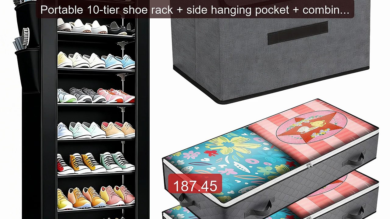 Portable 10-tier shoe rack + side hanging pocket + combined storag... -- Best Deal 2026 | Shop Now!